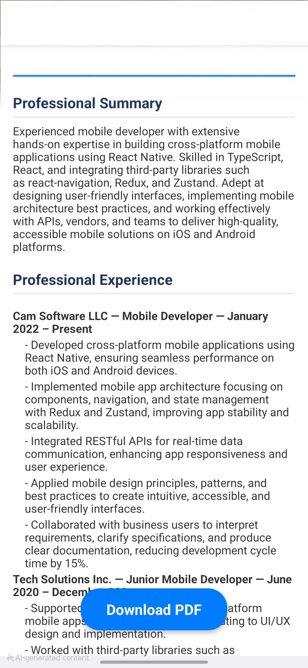 iOS Resume Generator App